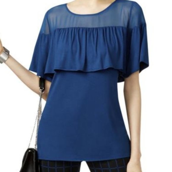 Alfani Tops - NWT Alfani Blue ruffled illusion flounce top